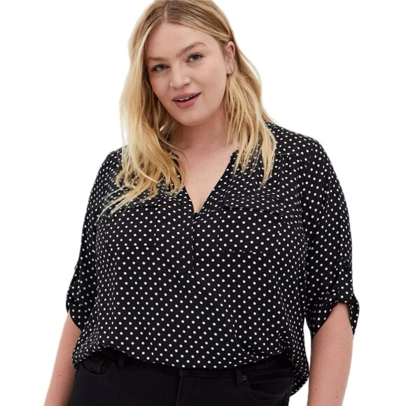 Torrid 4X BLACK and WHITE Polka Dot Harper 3/4 Sleeve Plus Size Top Blouse Tunic - Picture 13 of 14